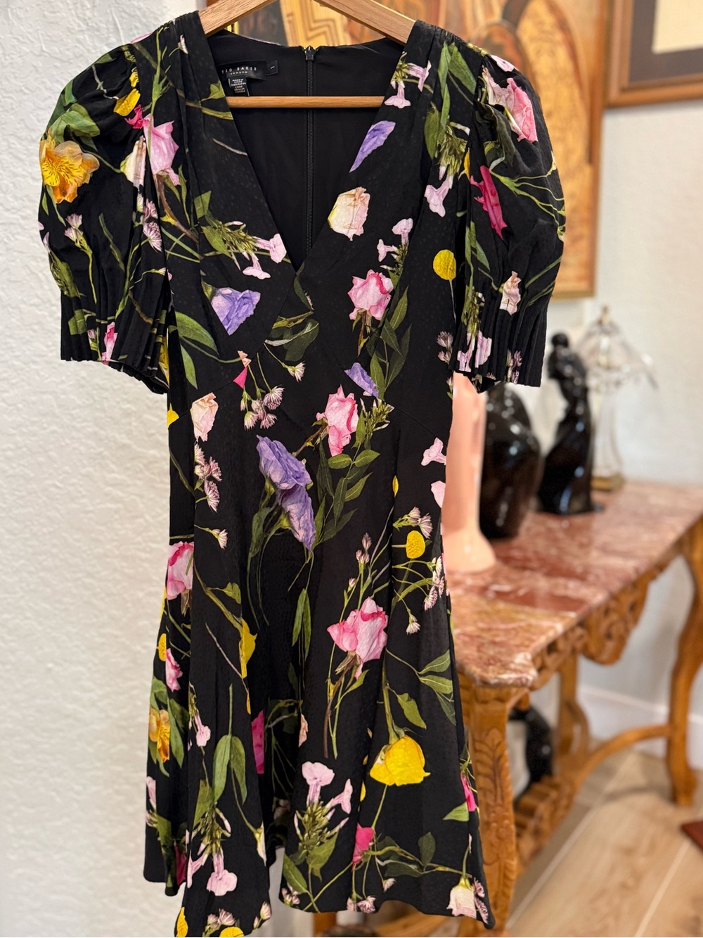 Ted Baker Black Floral V-Neck Mini Dress
